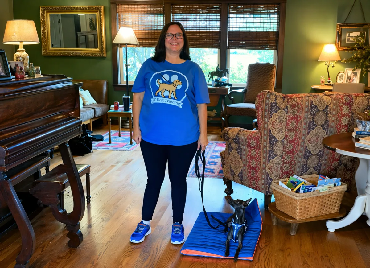 Crissy, 2C Dog Training founder, with a dog during a training session