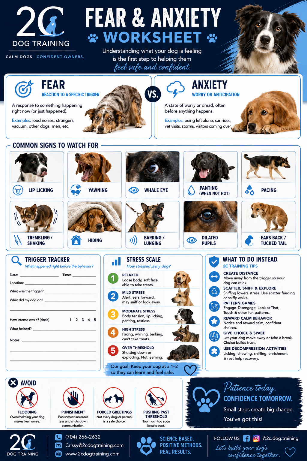 Fear & Anxiety worksheet with stress scale and trigger tracker